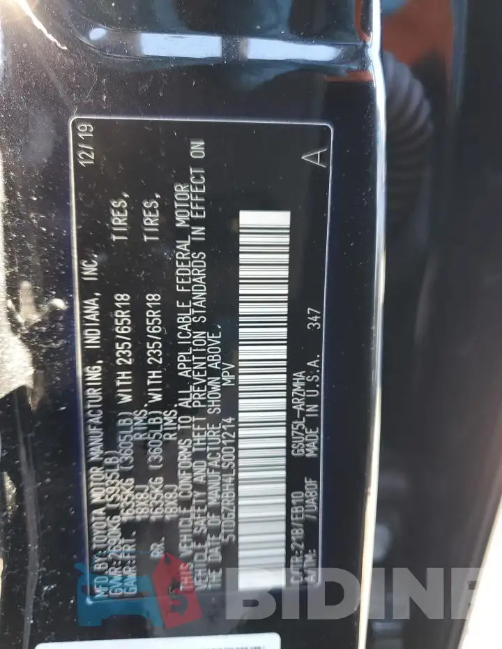 5TDGZRBH4LS001214 Photo# 14
