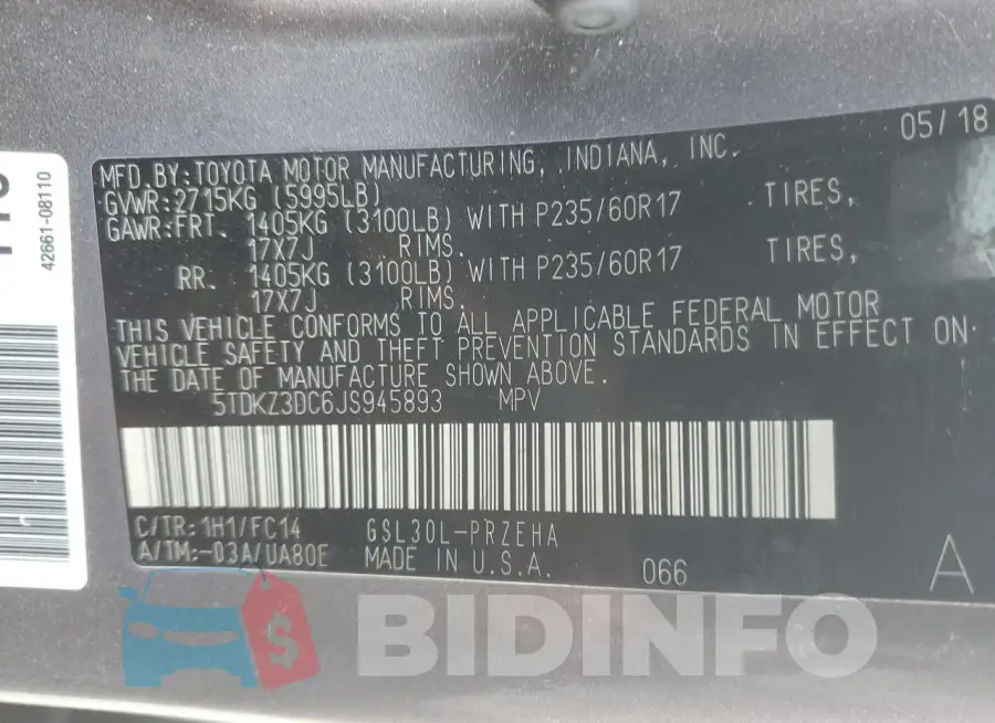 5TDKZ3DC6JS945893 Photo# 13