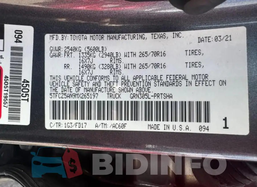5TFCZ5AN9MX265197 Photo# 10