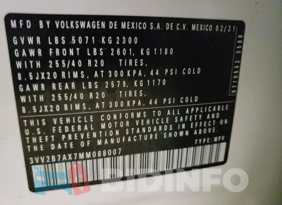 3VV2B7AX7MM088007 Photo# 13