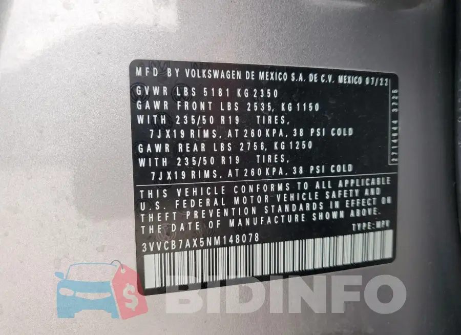 3VVCB7AX5NM148078 Photo# 13