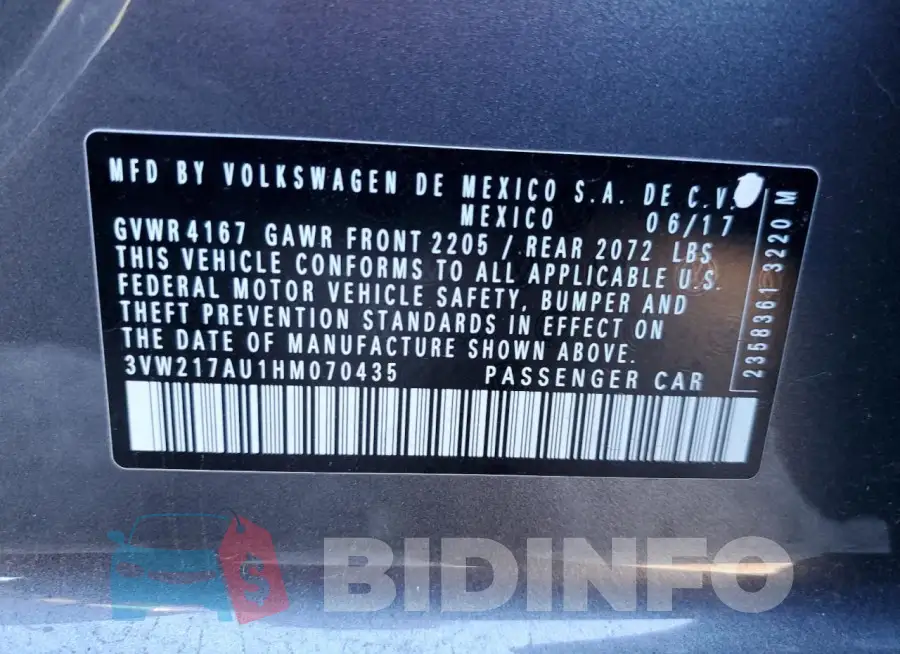 3VW217AU1HM070435 Photo# 12