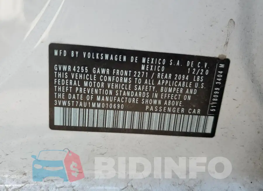 3VW5T7AU1MM010690 Photo# 12