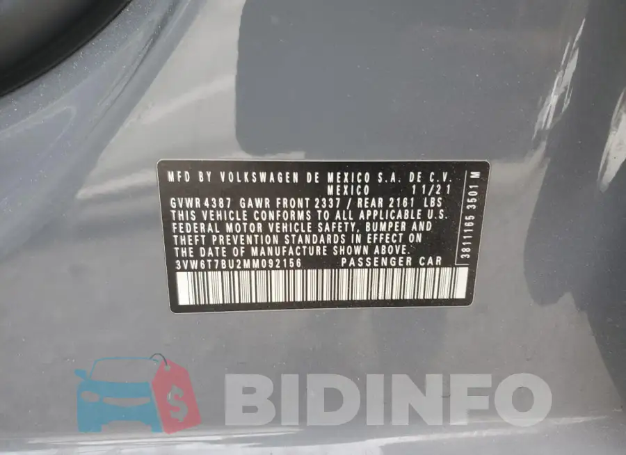 3VW6T7BU2MM092156 Photo# 12