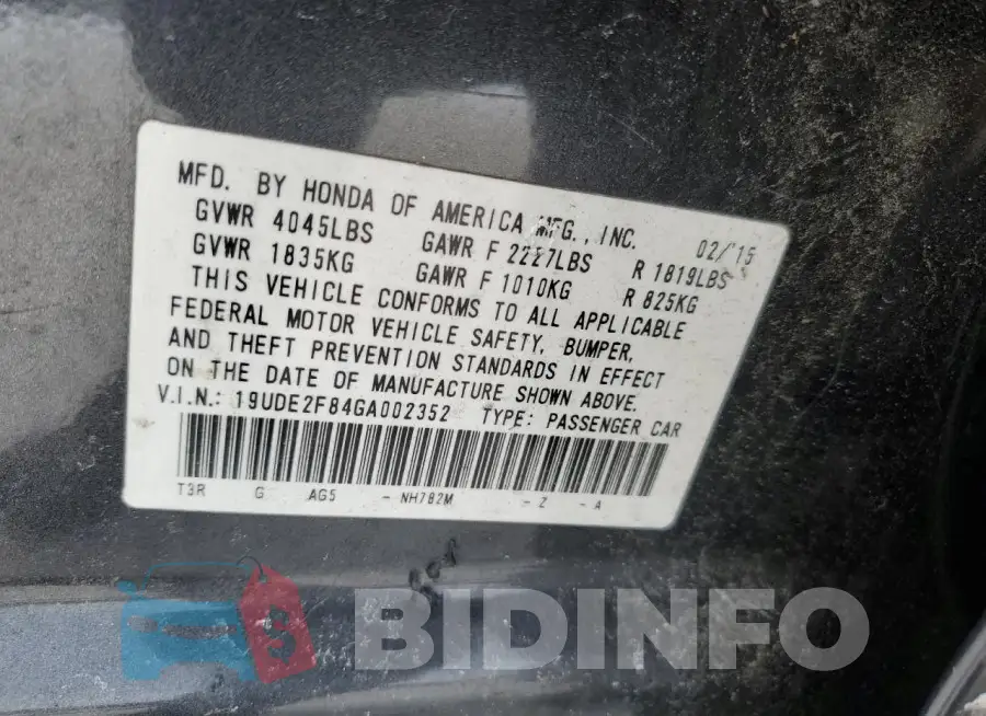19UDE2F84GA002352 Photo# 12