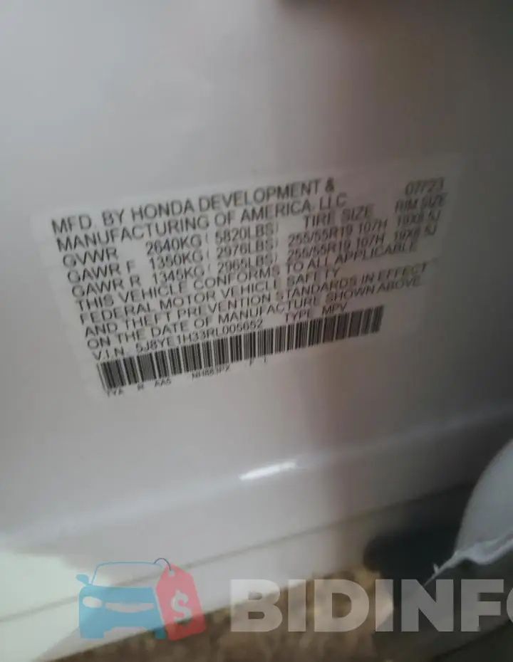 5J8YE1H33RL005652 Photo# 13