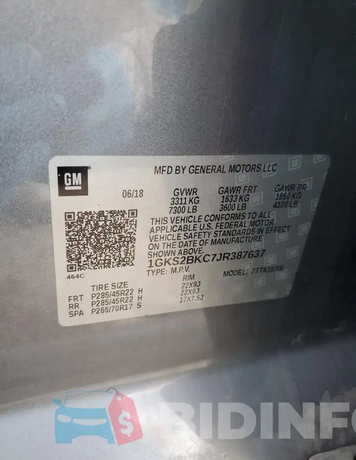 1GKS2BKC7JR387637 Photo# 13