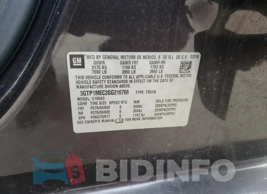 3GTP1MEC2GG216766 Photo# 13