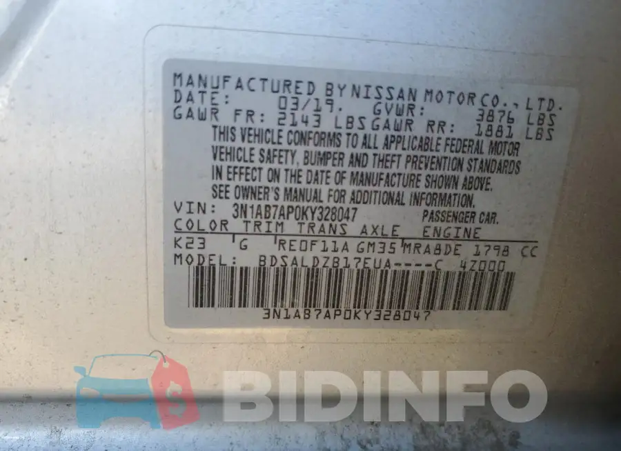 3N1AB7AP0KY328047 Photo# 12