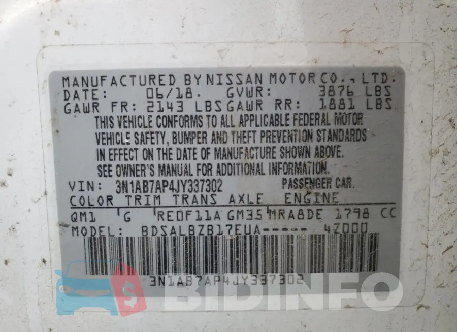 3N1AB7AP4JY337302 Photo# 12