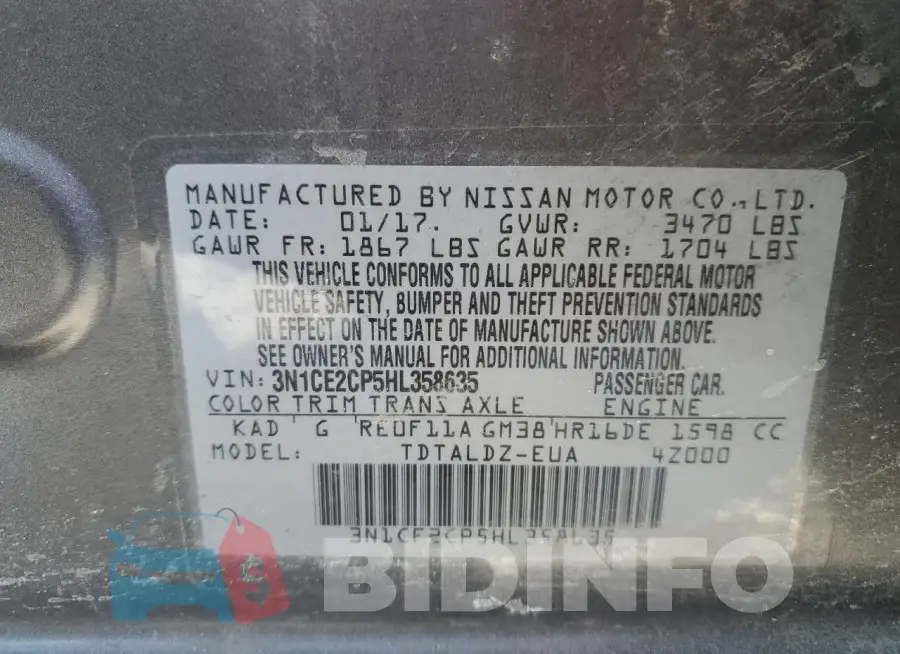 3N1CE2CP5HL358635 Photo# 13