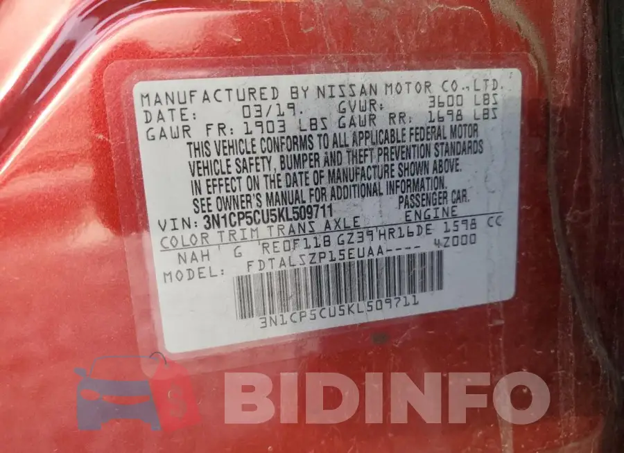 3N1CP5CU5KL509711 Photo# 12