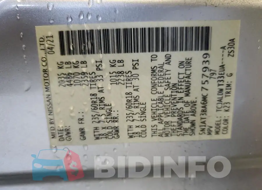 5N1AT3BA6MC757939 Photo# 13