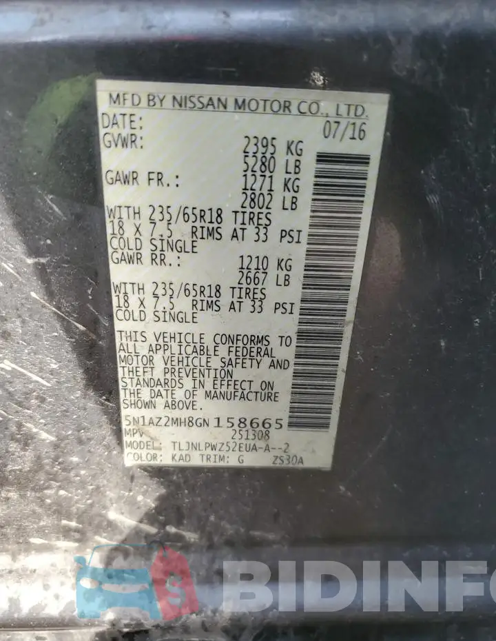 5N1AZ2MH8GN158665 Photo# 14