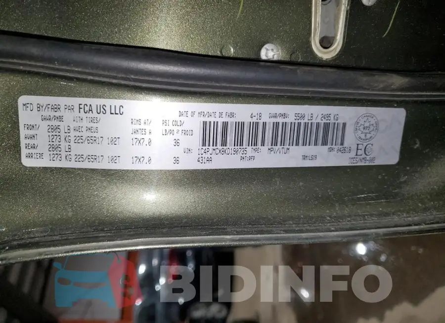 1C4PJMCX8KD190735 Photo# 13