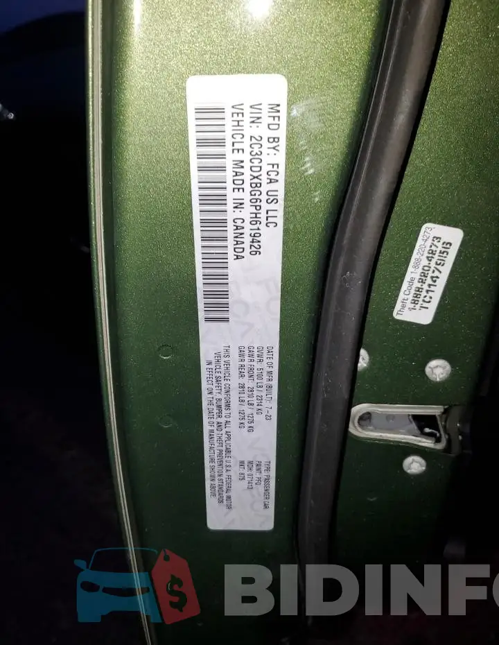 2C3CDXBG6PH619426 Photo# 12