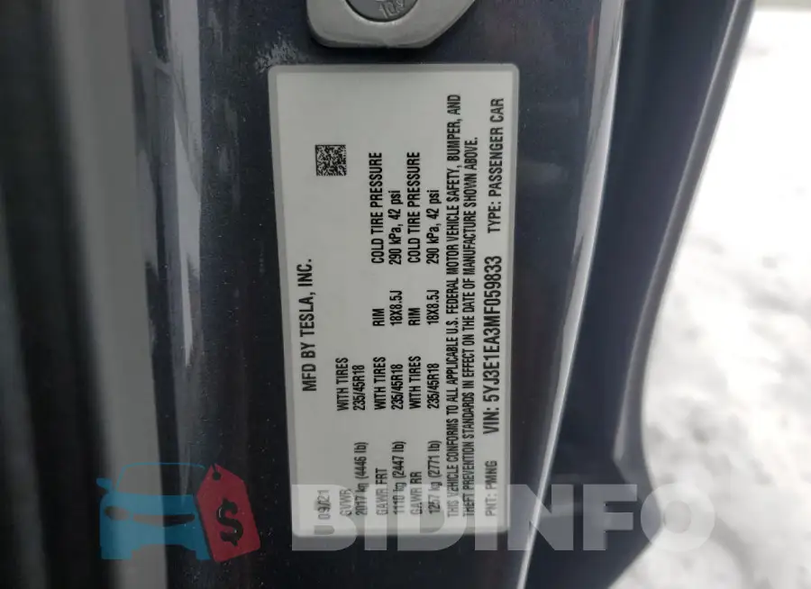5YJ3E1EA3MF059833 Photo# 12