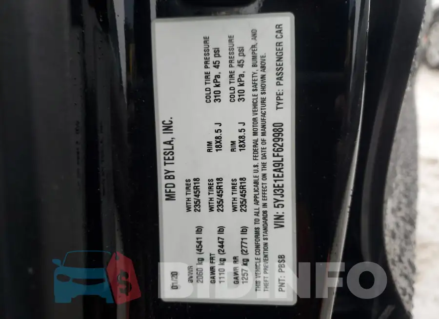 5YJ3E1EA9LF629980 Photo# 12