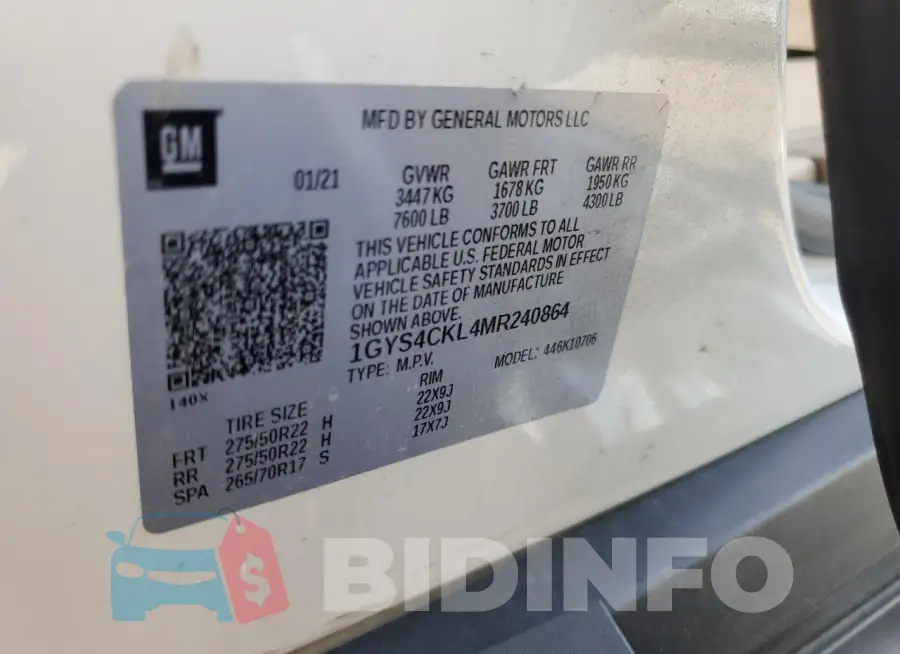 1GYS4CKL4MR240864 Photo# 14