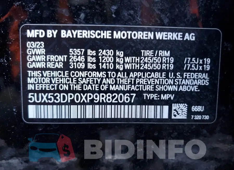 5UX53DP0XP9R82067 Photo# 13