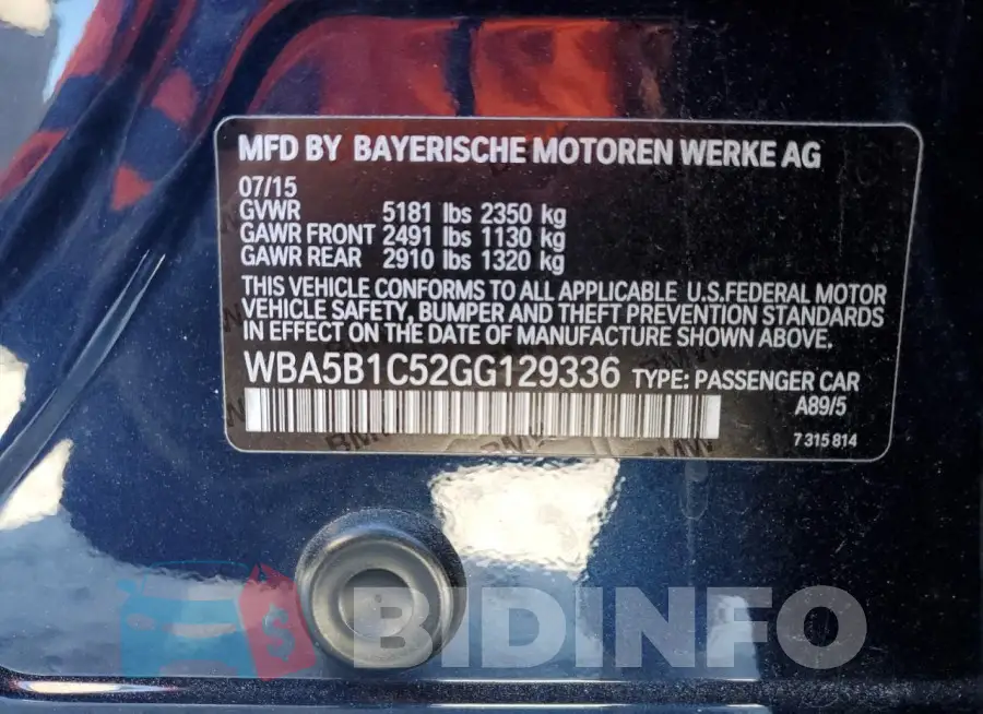 WBA5B1C52GG129336 Photo# 12