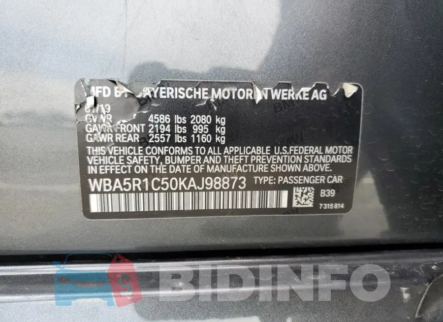 WBA5R1C50KAJ98873 Photo# 12