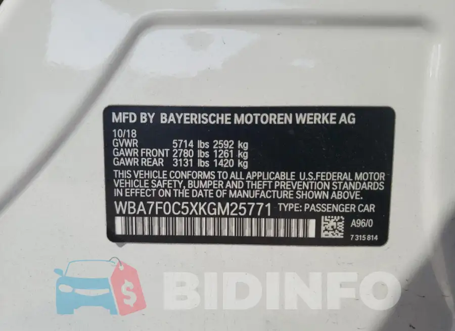 WBA7F0C5XKGM25771 Photo# 12