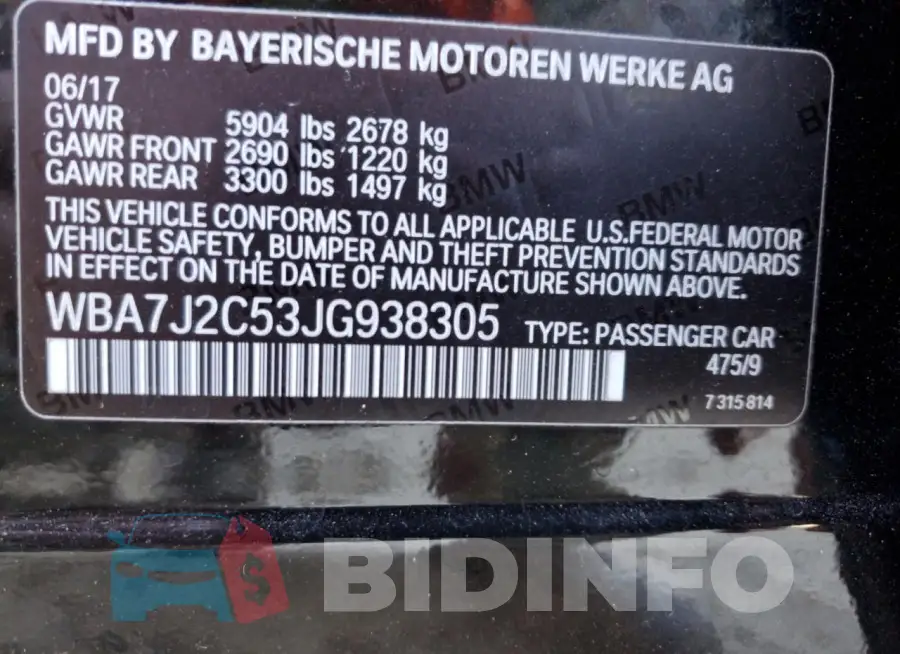 WBA7J2C53JG938305 Photo# 12