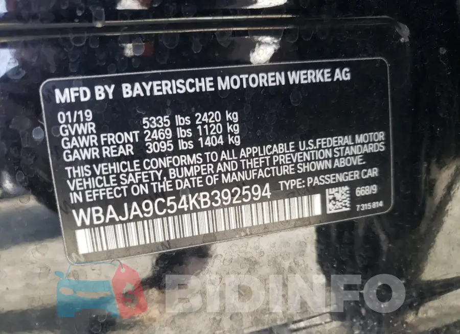 WBAJA9C54KB392594 Photo# 12