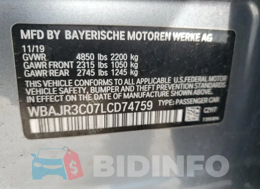 WBAJR3C07LCD74759 Photo# 12