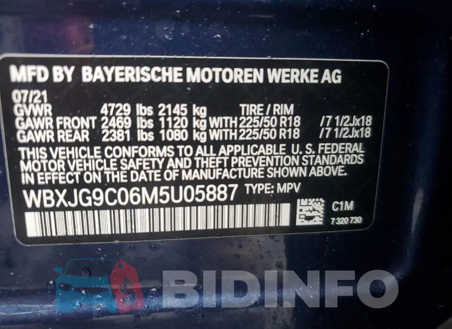 WBXJG9C06M5U05887 Photo# 13