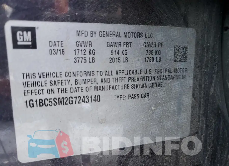 1G1BC5SM2G7243140 Photo# 12
