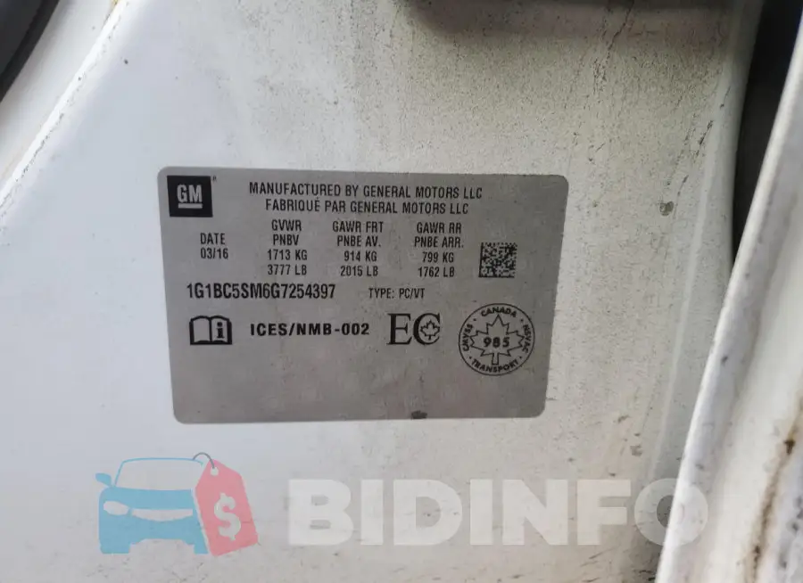 1G1BC5SM6G7254397 Photo# 12