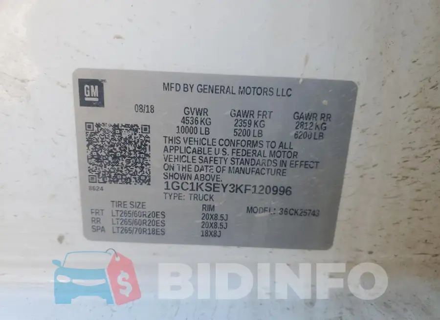 1GC1KSEY3KF120996 Photo# 12