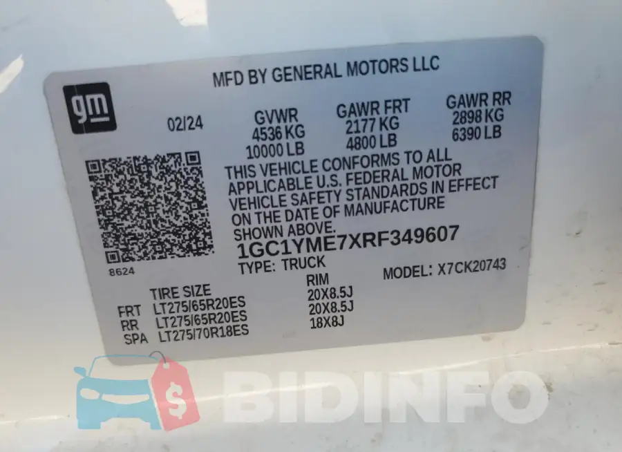 1GC1YME7XRF349607 Photo# 13