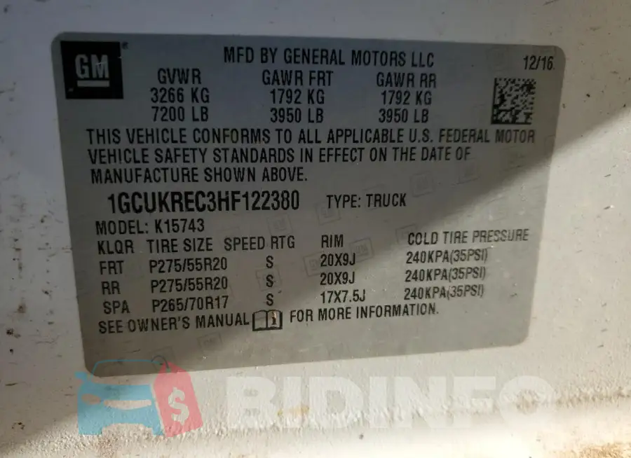 1GCUKREC3HF122380 Photo# 12