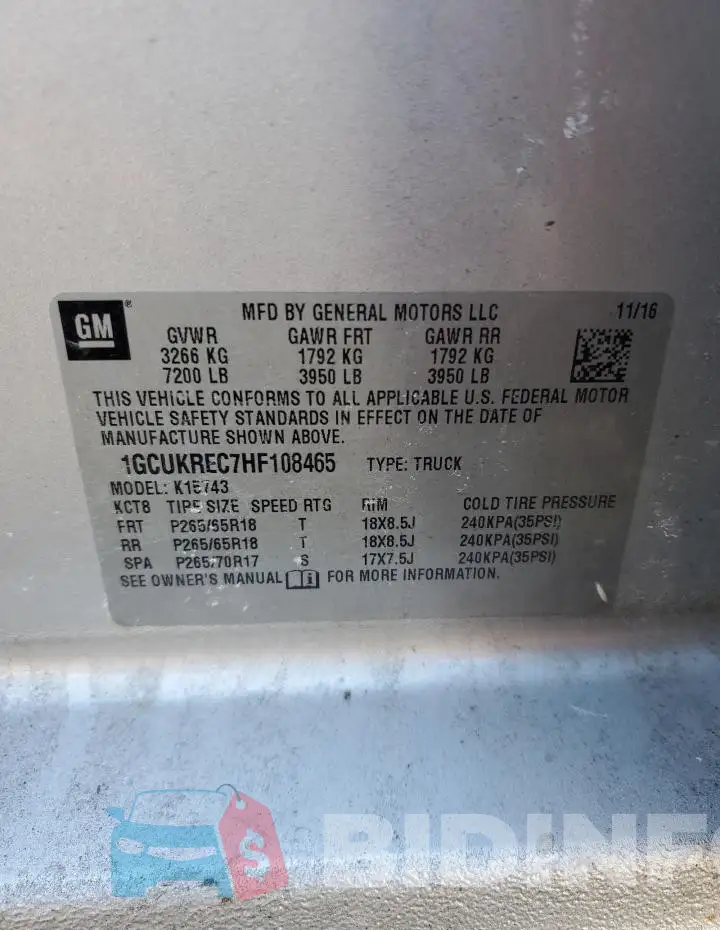 1GCUKREC7HF108465 Photo# 12