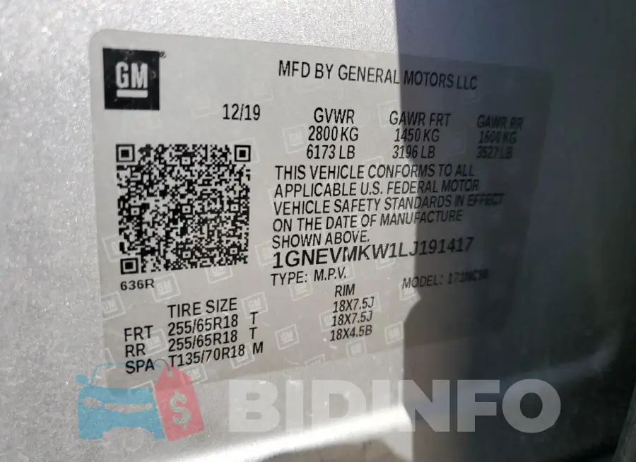1GNEVMKW1LJ191417 Photo# 13