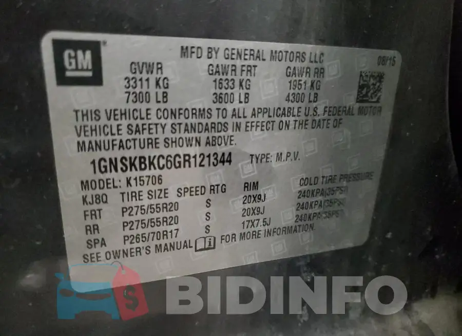 1GNSKBKC6GR121344 Photo# 13
