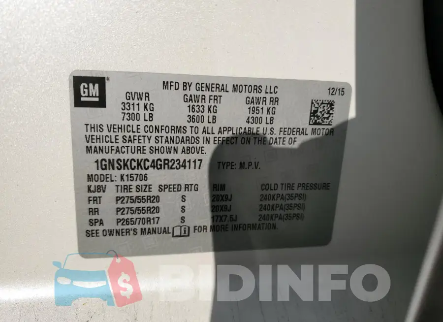 1GNSKCKC4GR234117 Photo# 14