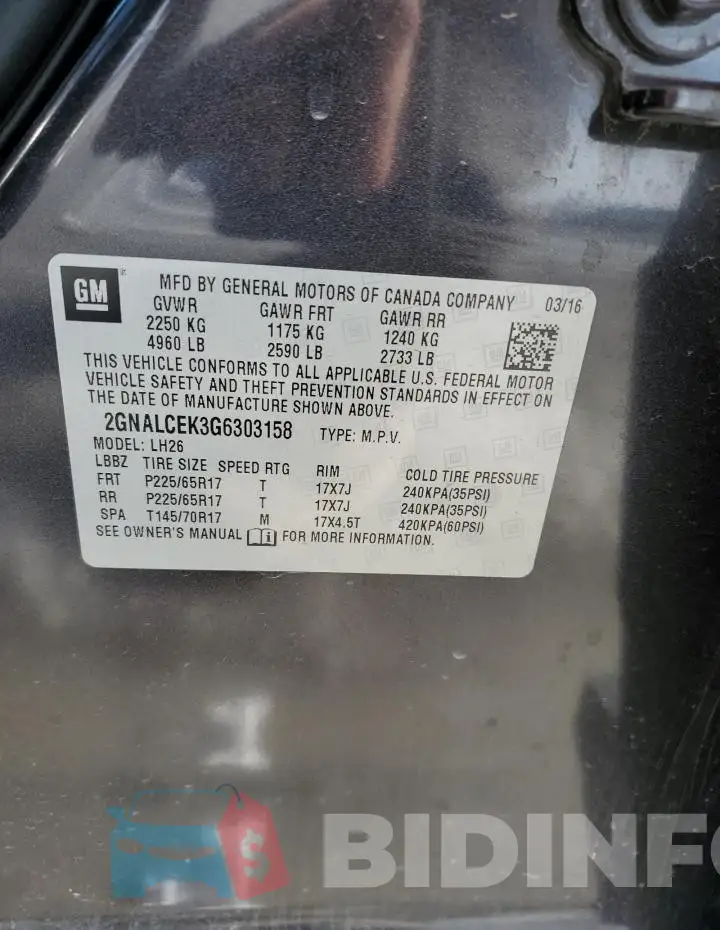 2GNALCEK3G6303158 Photo# 13