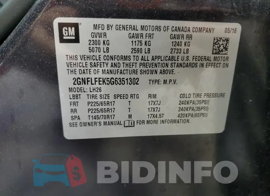 2GNFLFEK5G6351302 Photo# 12
