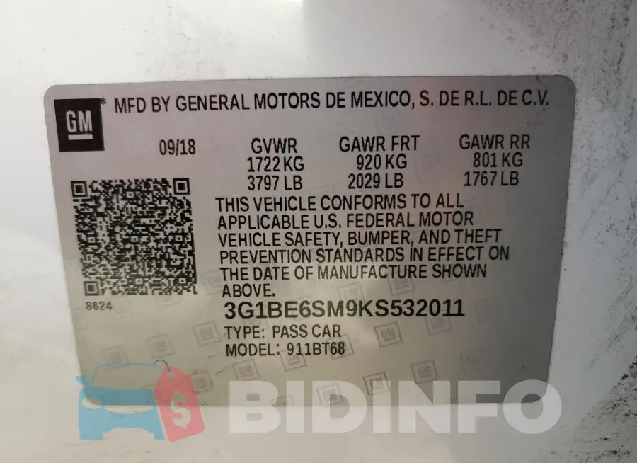 3G1BE6SM9KS532011 Photo# 13