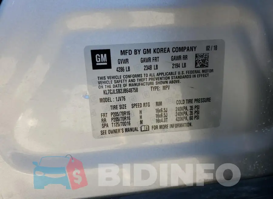 KL7CJLSB2JB648758 Photo# 13