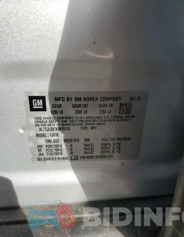 KL7CJLSB7KB915118 Photo# 13