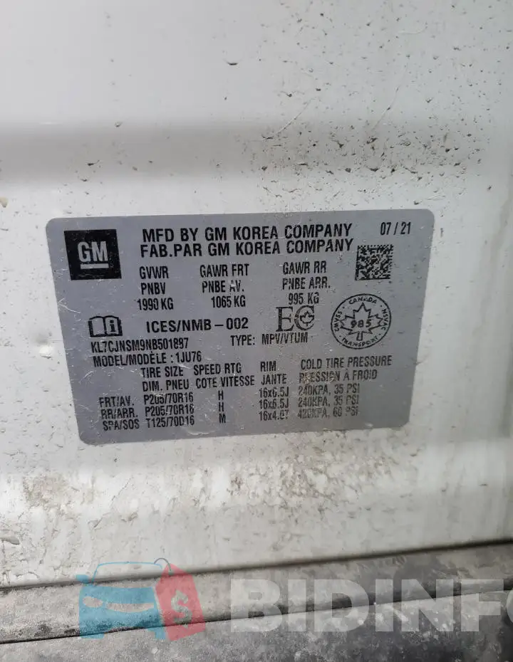 KL7CJNSM9NB501887 Photo# 13