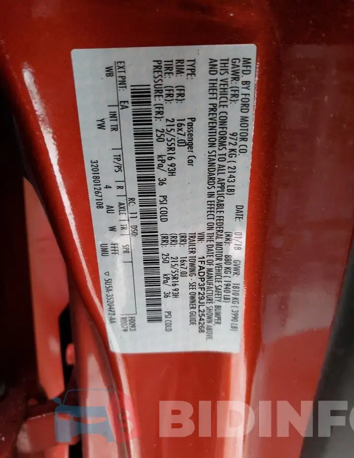 1FADP3F29JL254268 Photo# 12