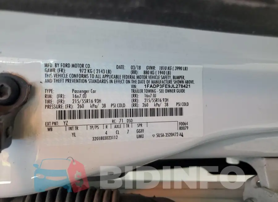 1FADP3FE9JL278421 Photo# 12