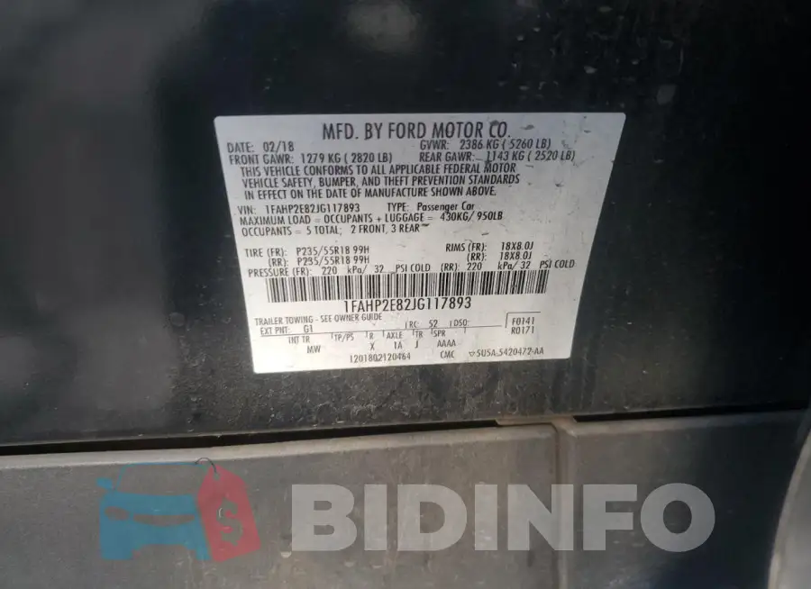 1FAHP2E82JG117893 Photo# 12