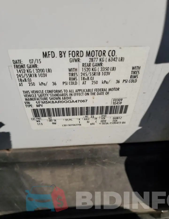 1FM5K8AR0GGA47067 Photo# 13